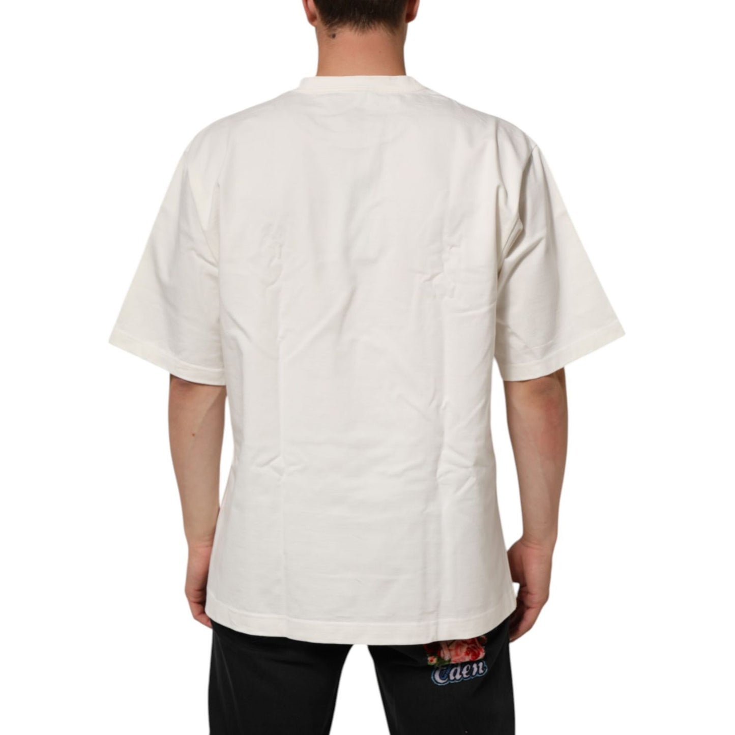 Dolce & Gabbana White Logo Print Cotton Crew Neck Men T-shirt
