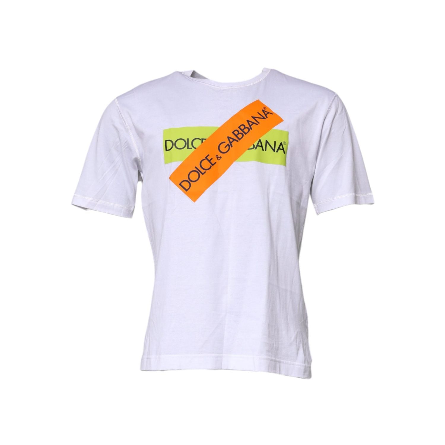 Dolce & Gabbana White Logo Tape Cotton Crew Neck T-shirt