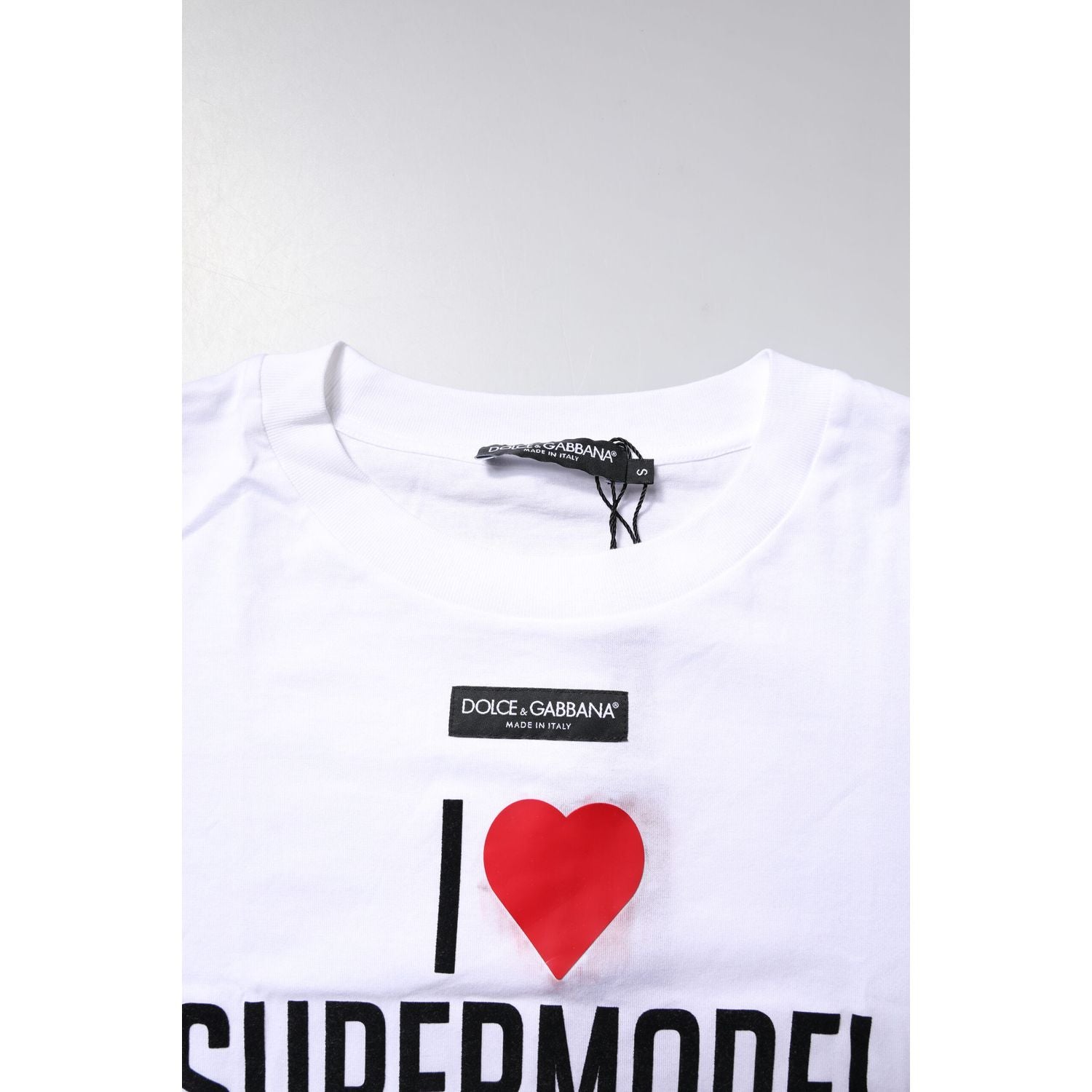 Dolce & Gabbana White Printed Round Neck Top Cotton T-shirt