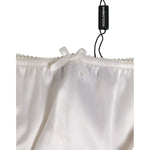 Dolce & Gabbana White Silk Satin Floral Lace Panty Brief Underwear with lace trim, showcasing elegance and minor fabric stain visible.