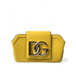 Dolce & Gabbana Yellow Smooth Leather DG Logo Clutch Crossbody Case Bag featuring gold-tone logo on the front flap.