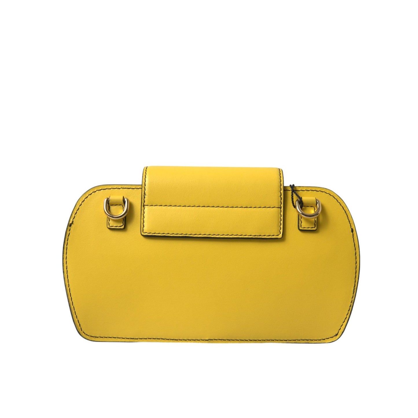 Back view of Dolce & Gabbana Yellow Smooth Leather DG Logo Clutch Crossbody Case Bag with gold-tone hardware.