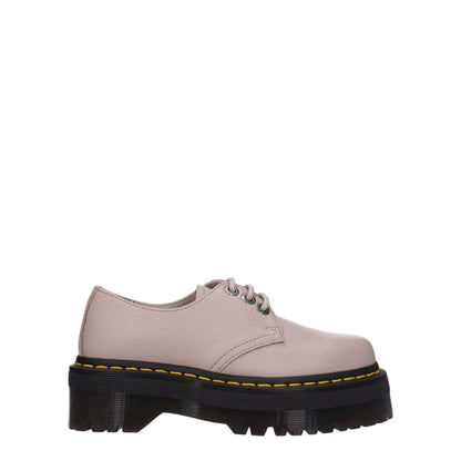 Dr. Martens Gray Leather Oxfords And Derbies featuring rubber sole and round toe with lace-up closure, mid heels, taupe secondary color.