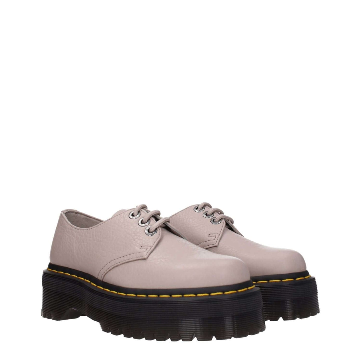 Dr. Martens Gray Leather Oxfords And Derbies with lace up design and rubber sole, mid heels, round toe, MPN D1461QUADII31167348.