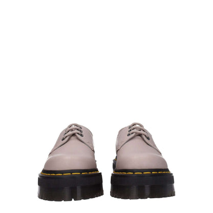 Dr. Martens Gray Leather Oxfords And Derbies with lace up closure, rubber sole, mid heels, round toe, and taupe accents.