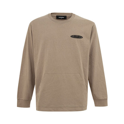 Dsquared² Beige Cotton T-Shirt with logo, crew neck, long sleeves, maxi front pocket, side slits, over fit, 100% cotton, SKU 24MG03.