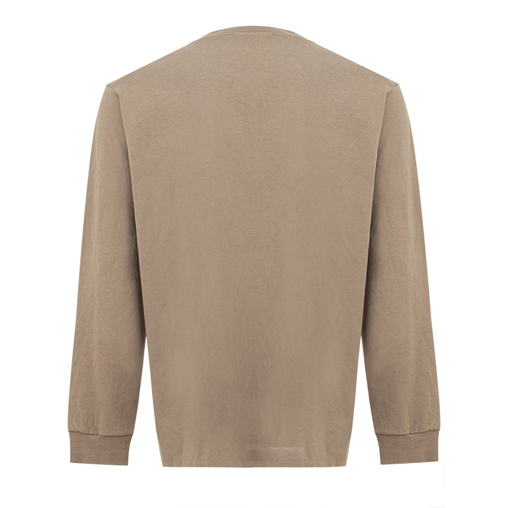 Back view of Dsquared² Beige Cotton T-Shirt, long-sleeved crew neck with black logo, over fit, 100% cotton.