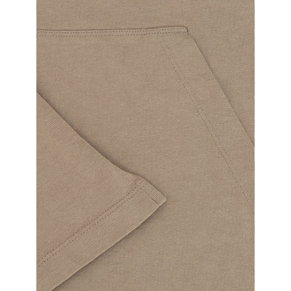 Close-up of Dsquared² Beige Cotton T-Shirt showing sleeve and pocket details with beige fabric texture, focus on quality.