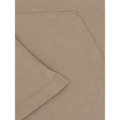 Close-up of Dsquared² Beige Cotton T-Shirt showing sleeve and pocket details with beige fabric texture, focus on quality.