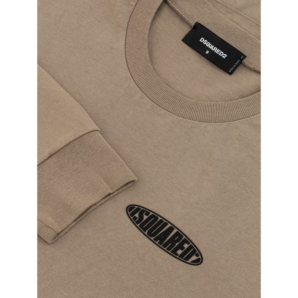 Dsquared² Beige Cotton T-Shirt with black rubber logo and crew neck.