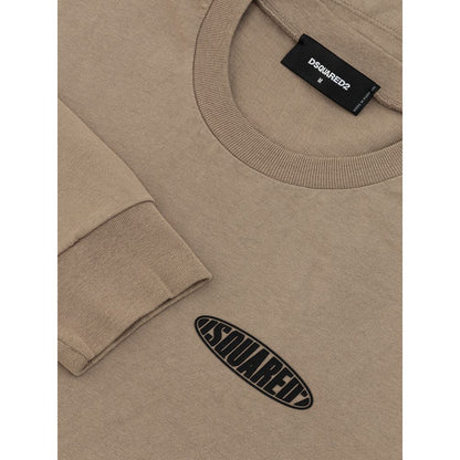 Dsquared² Beige Cotton T-Shirt with black rubber logo and crew neck.