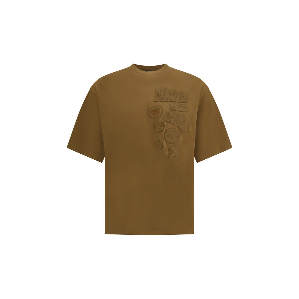 Dsquared² Brown Cotton Sportswear T-shirt with embroidered patches and ribbed crew neck