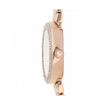 Side view of EMPORIO ARMANI MOD. AR11355 ladies wristwatch in rose gold with quartz movement and mother of pearl dial.