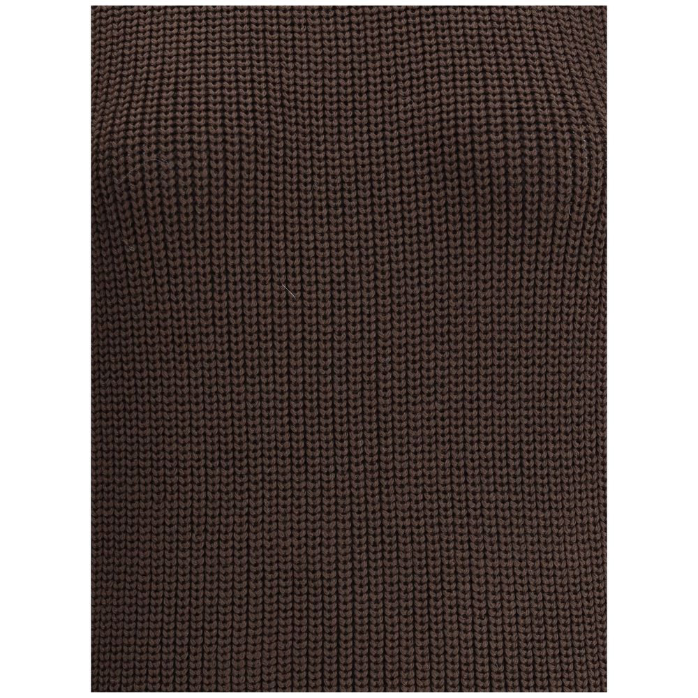 Ella Brown Merino Wool Sweatshirt featuring chunky knit texture and ribbed design, 100% merino wool for warmth and style, AW25 collection.