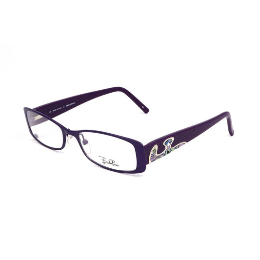 Emilio Pucci Purple Metal Frames for women, lilac color with intricate detailing on temples, lens size 52mm, bridge 17mm, temple 135mm.