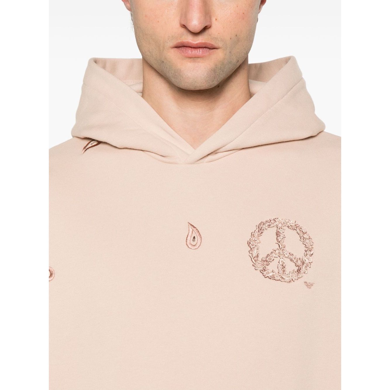 Emporio Armani Sweaters Powder blush pink organic cotton hoodie with logo, featuring classic hood and ribbed cuffs and hem.