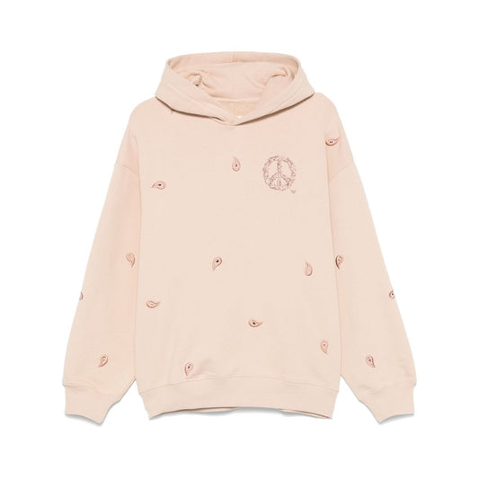 Emporio Armani Sweaters Powder blush pink organic cotton hoodie with ribbed cuffs and hem, logo, and drop shoulder design.