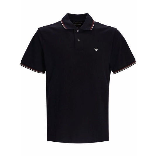 Emporio Armani T-shirts and Polos Blue navy polo shirt with collar, button placket and embroidered logo.