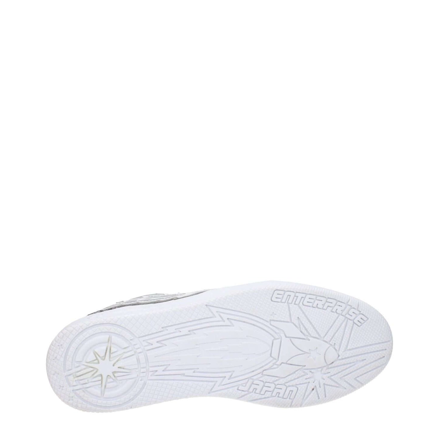 Enterprise Japan White Leather Athletic Sneakers showing the embossed sole detail.