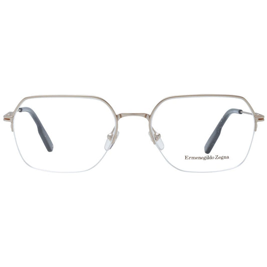 Ermenegildo Zegna Silver Men Glasses Frame, rectangle half-rim metal design, demo lenses, branded case included.
