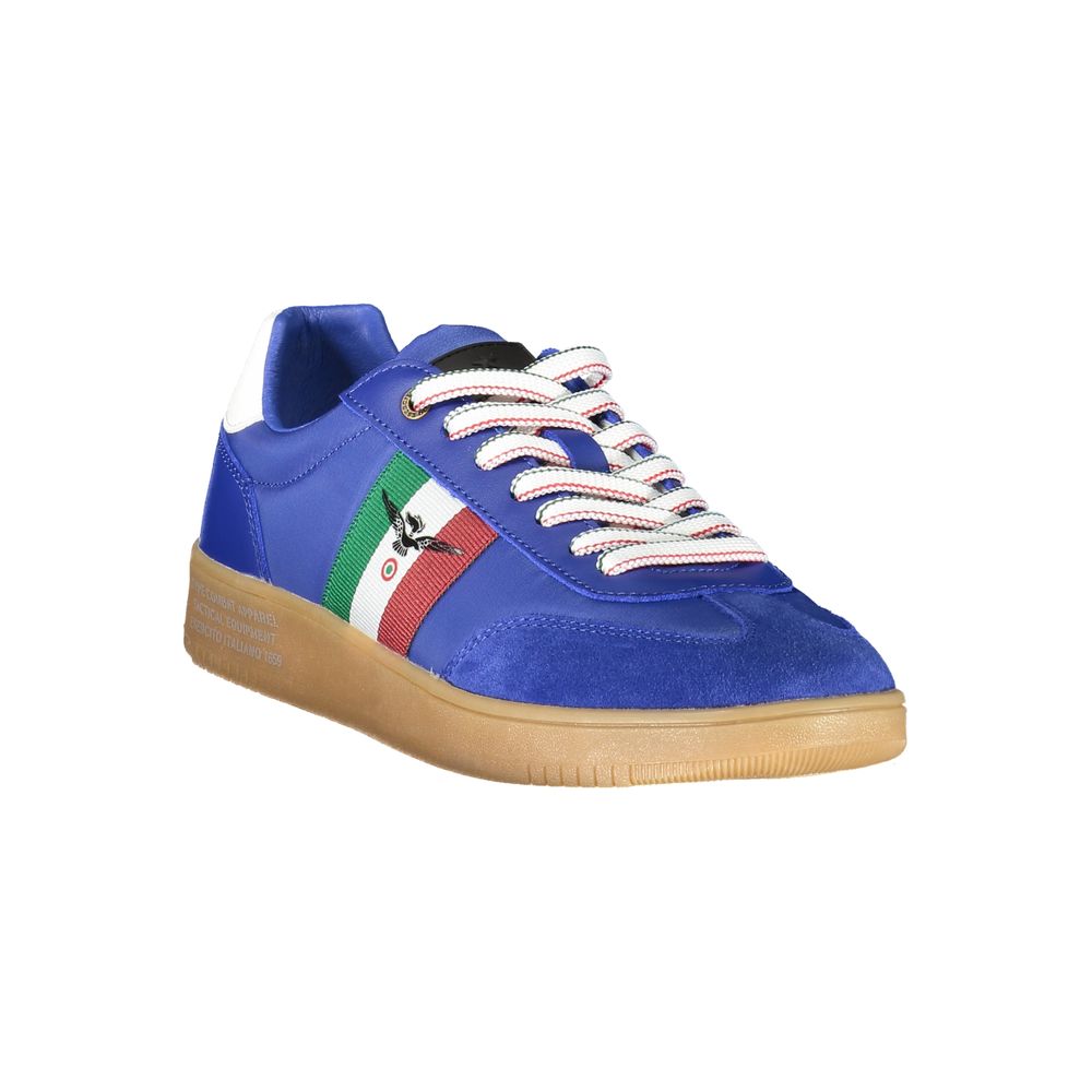 Esercito 1659 Blue Leather Men Sneaker with contrasting details and logo, featuring a stylish bluette aviation hue and high-fashion design.