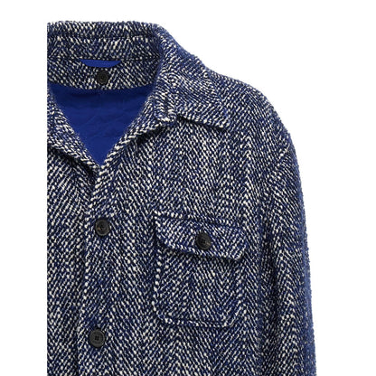 Etro Blue Wool Full-Length Jacket