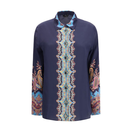 Etro Multicolor Silk Pattern Shirt with floral Paisley print, featuring classic collar and button closure, 100% silk crepe de Chine.
