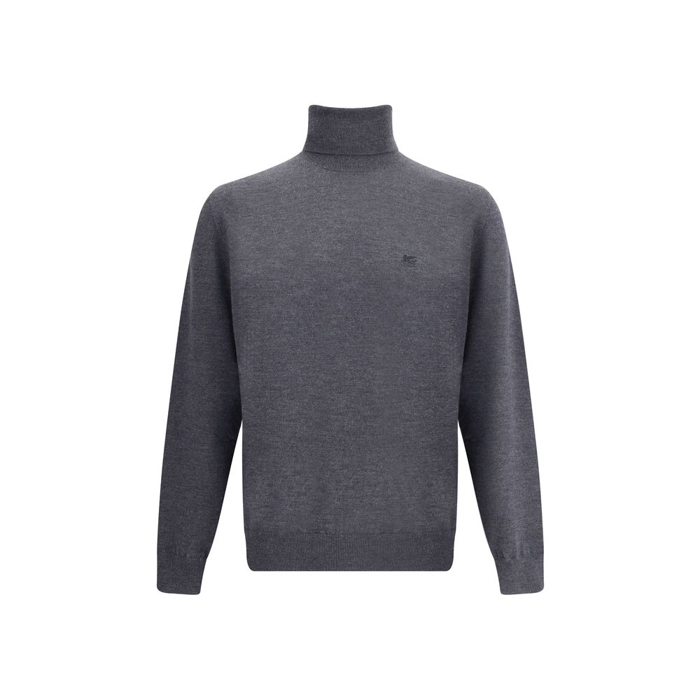Etro Turtleneck Sweater in wool with ribbed high neck and embroidered Pegasus logo, tone-on-tone style, perfect for a sleek, contemporary look.