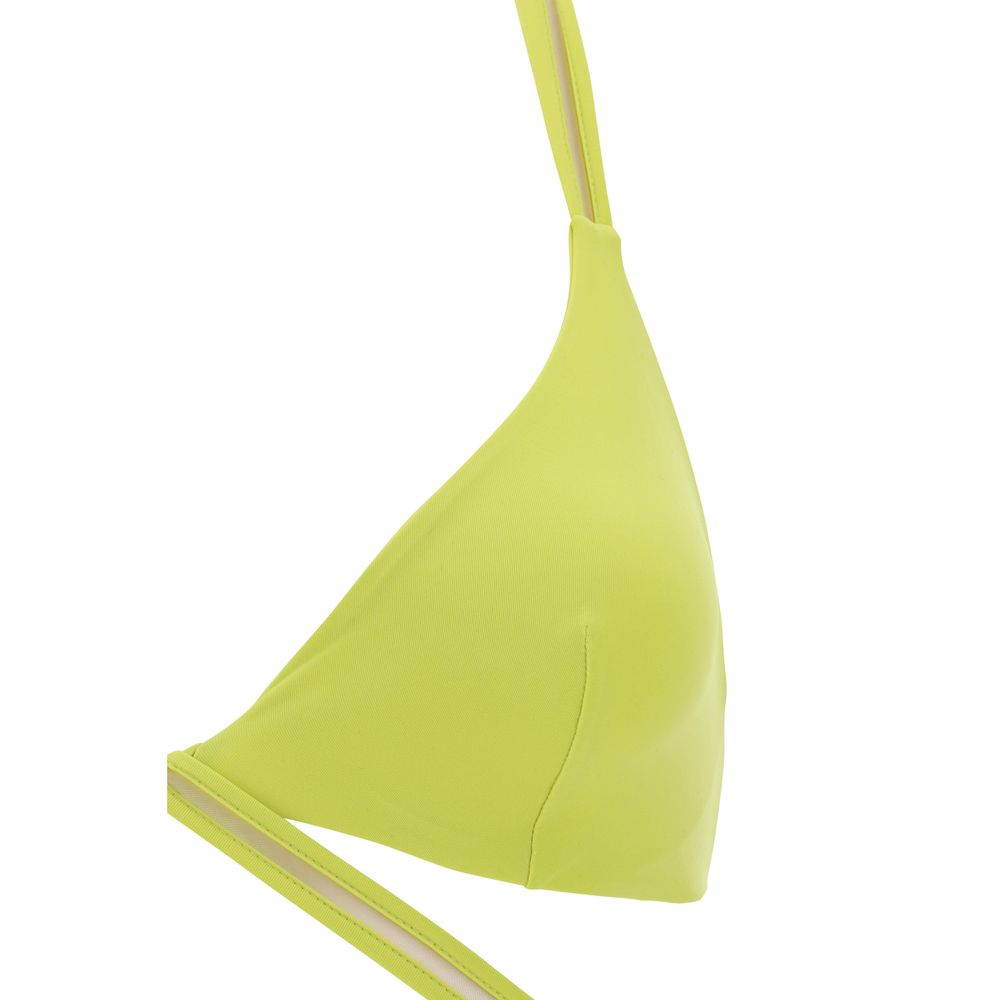 Exilia Yellow Polyamide Bikini Noosa top, triangle design with double lace tie, SS24 collection, 100% polyamide composition.