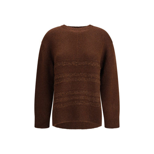 Fabiana Filippi Brown Camel Hair Sweatshirt featuring crew neck and long sleeves with striped bouclé details, perfect for elegant style.