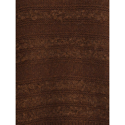 Detailed view of Fabiana Filippi Brown Camel Hair Sweatshirt fabric texture with striped, contrasting bouclé yarn design.