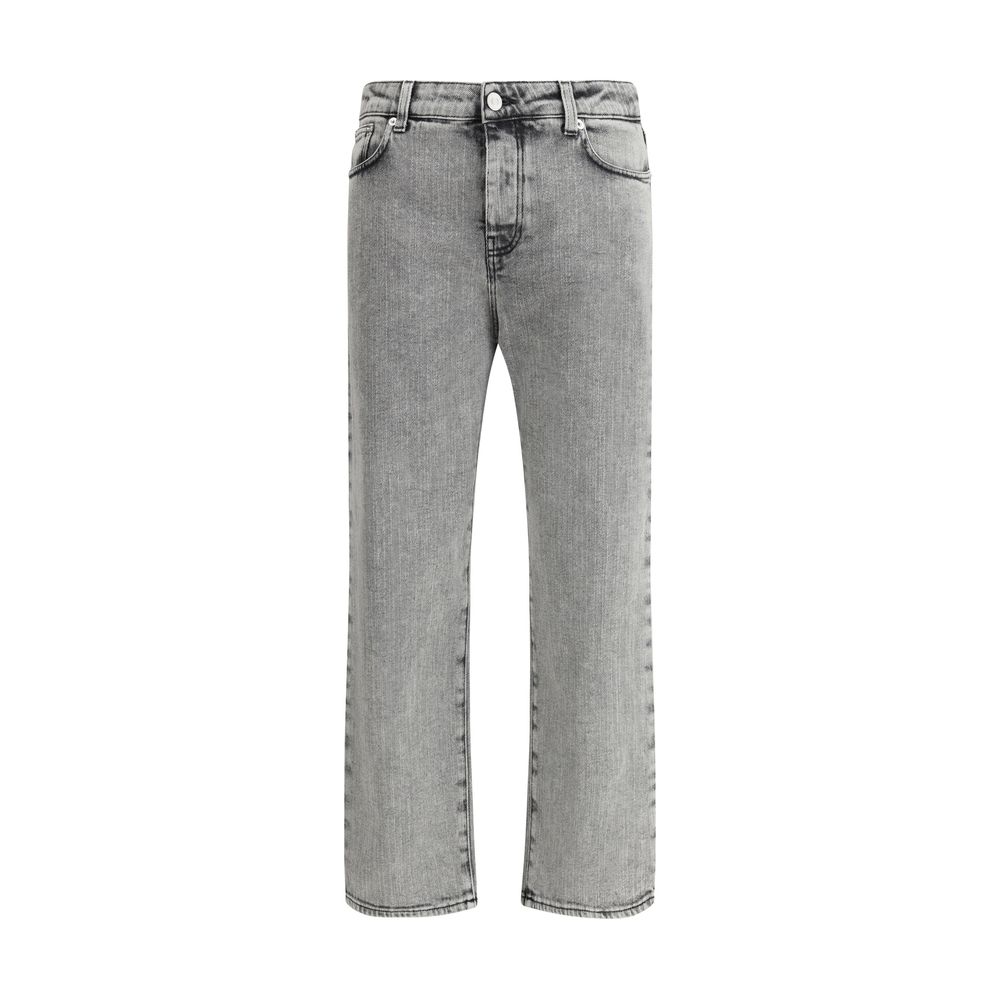 Fabiana Filippi Gray Cotton Straight-Leg Jeans with a vintage washed-out effect, featuring a classic five-pocket style and front button closure.