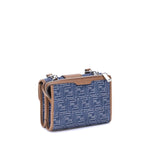 Fendi Baguette denim Shoulder Bag in denim-effect FF Jacquard, featuring dual compartments and adjustable strap hooks, stylish and practical.
