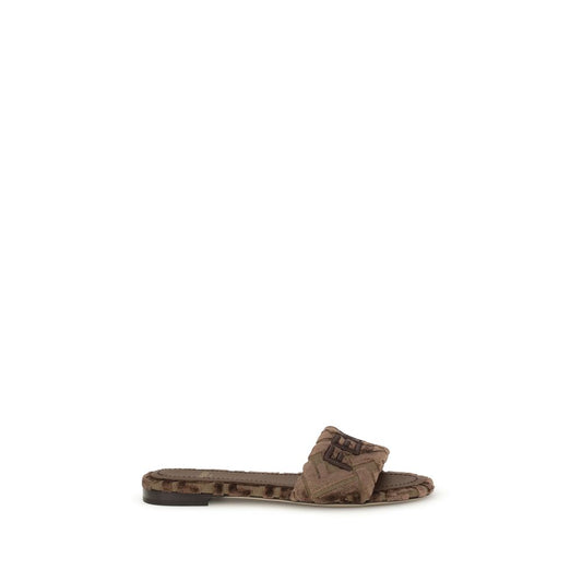 Fendi Brown Viscose Flat Sandals with embroidered logo and signature insole, AW25 collection, featuring a comfortable and stylish design.