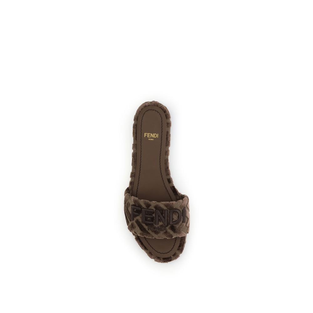 Fendi Brown Viscose Flat Sandals