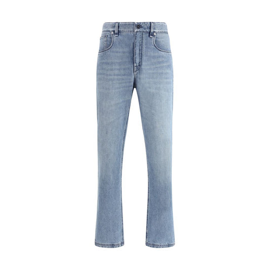 Fendi Light Blue Cotton Straight-Leg Jeans featuring classic 5-pocket design and slim fit for a versatile AW25 style.