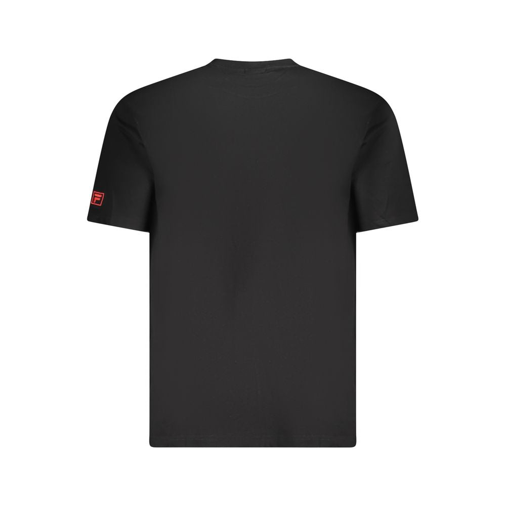 Fila Black Cotton Men T-Shirt with red logo print on back, showcasing sleek design and comfort. Ideal for effortless, urban style.