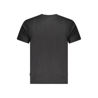 Back view of the Fila Black Cotton Unisex T-Shirt made from 100% organic cotton, featuring a classic crew neck and urban streetwear style.