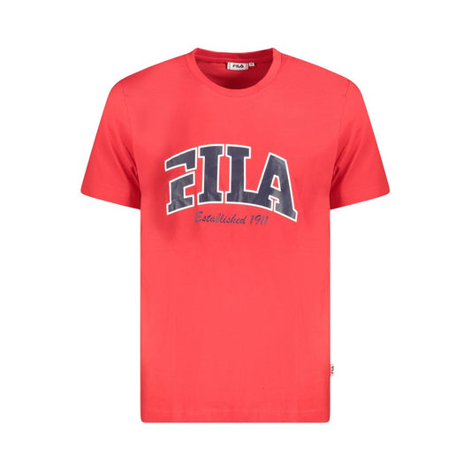 Fila Red Cotton Men T-Shirt with bold logo print, regular fit, crew neck, 100% cotton, perfect for casual and statement wear.