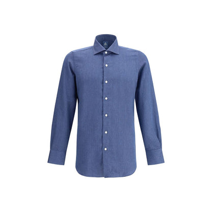 Finamore Blue Cotton Dress Shirt