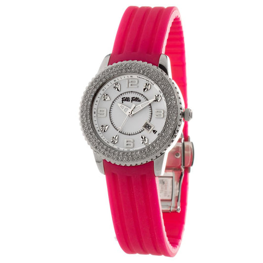 Folli Follie Multicolor Plastic Dress Watch with silver stainless steel case and pink plastic bracelet