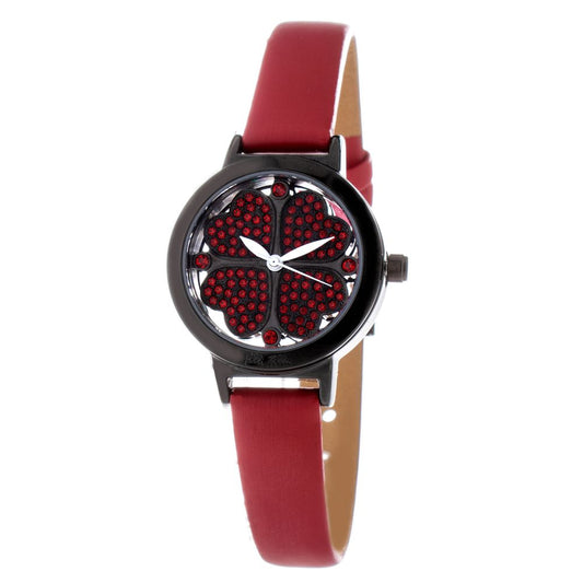 Folli Follie Red Leather Dress Watch with black stainless steel case, red leather bracelet, and analog display.