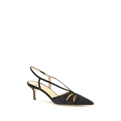 Francesco Russo Black Calf Leather Bos Taurus Mid Heel Pumps with almond toe and cut-out details. Elegant suede slingback shoes.