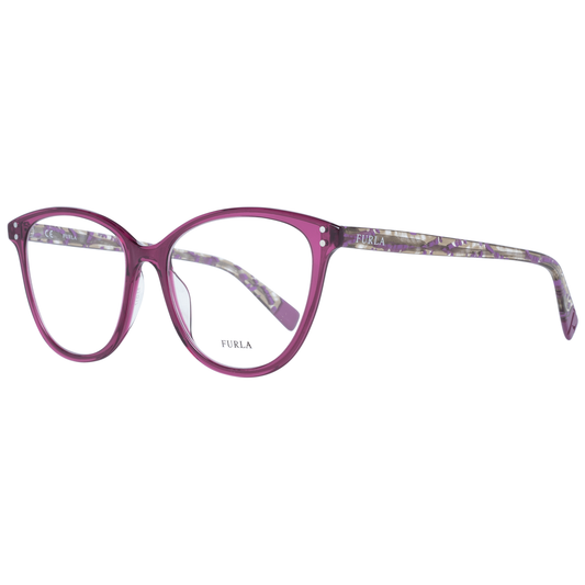 Furla Elegant Cat Eye Purple Eyeglasses for Women featuring a chic full-rim plastic frame and vibrant purple color for a sophisticated look.