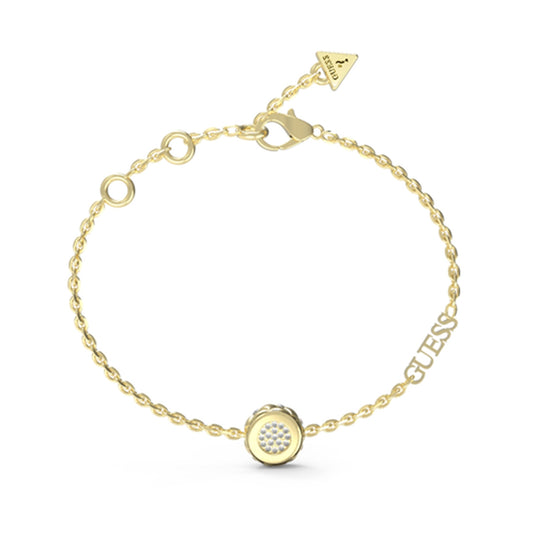 Alt Tag: GUESS JEWELS JEWELRY Mod. JUBB04594JWYGS bracelet in gold with logo charm, elegant design for stylish wear.