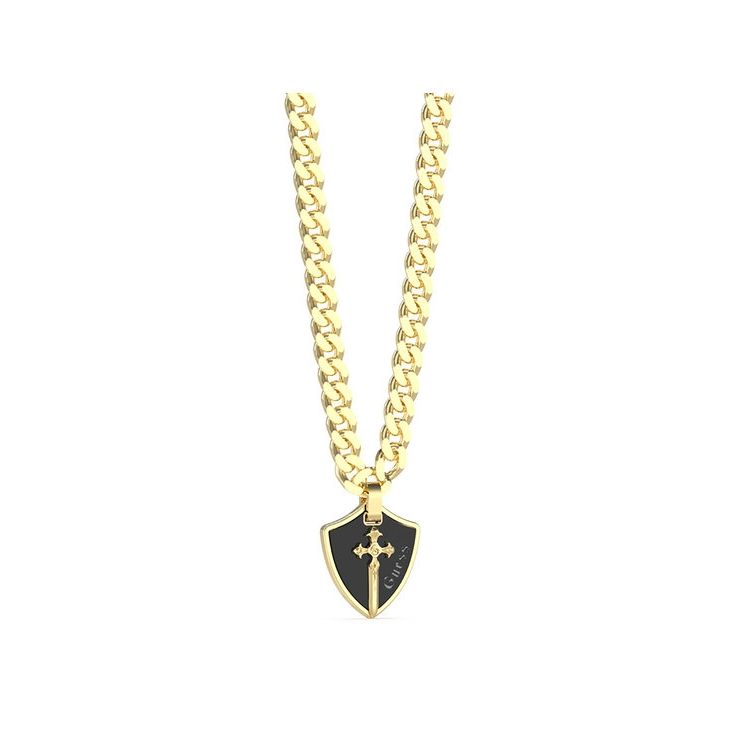 GUESS JEWELS JEWELRY Mod. JUMN04019JWYGBKT-U gold necklace with black shield pendant
