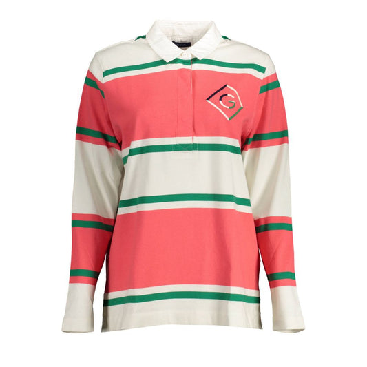 Gant Pink Cotton Women Polo Shirt with green and white stripes, featuring iconic Gant logo and four-button placket for timeless fashion.