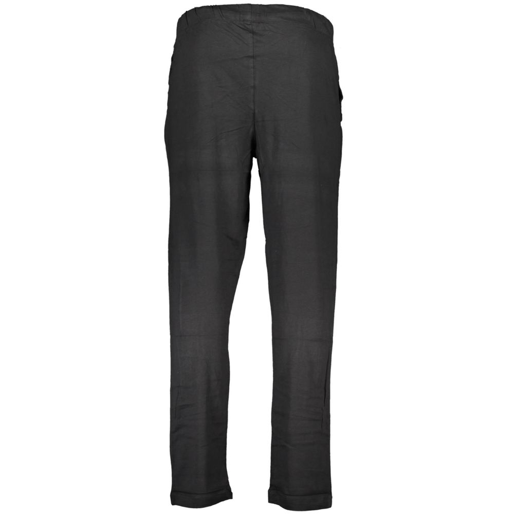 Gianmarco Venturi Black Cotton Pant with elastic waist, lace ties, pockets, contrasting embroidery, and logo.