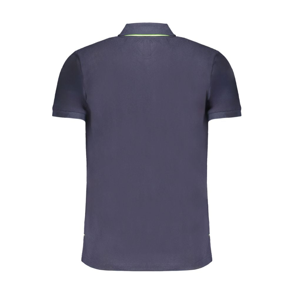 Back view of Gianmarco Venturi Blue Cotton Polo Shirt with short sleeves, 3 buttons, and contrast embroidery logo.