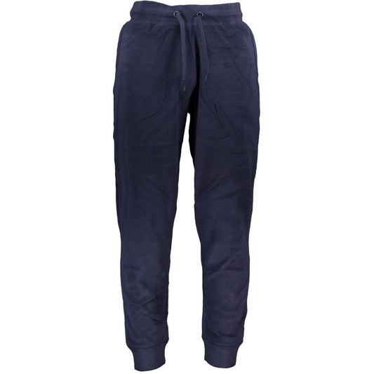 Gianmarco Venturi Blue Polyester Pant, fleece sports trousers with elastic waist, lace tie, two pockets, ankle cuffs, and embroidery.